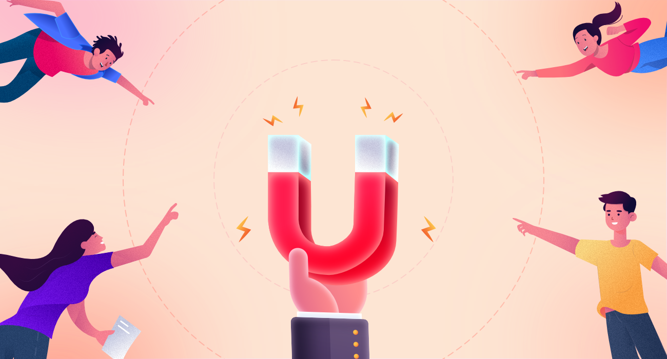 An image of customers being drawn towards a magnet to signify customer retention.