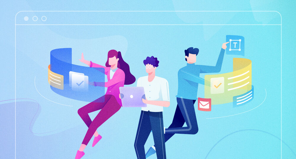 A group of people working on computers to redesign a website.