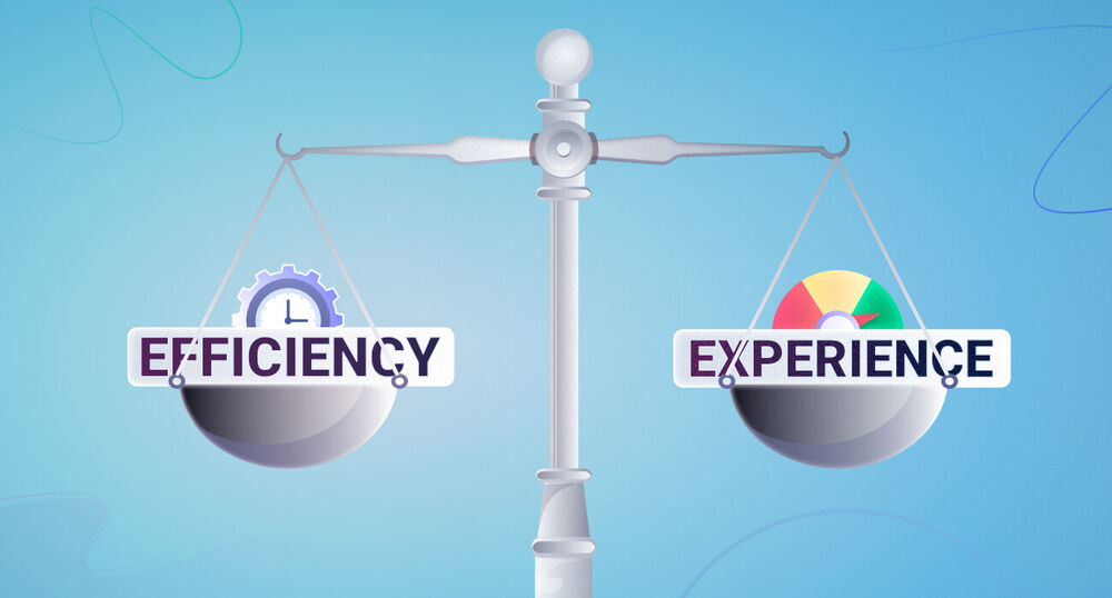 An image of a set of scales in balance with efficiency on one side and experience on the other.